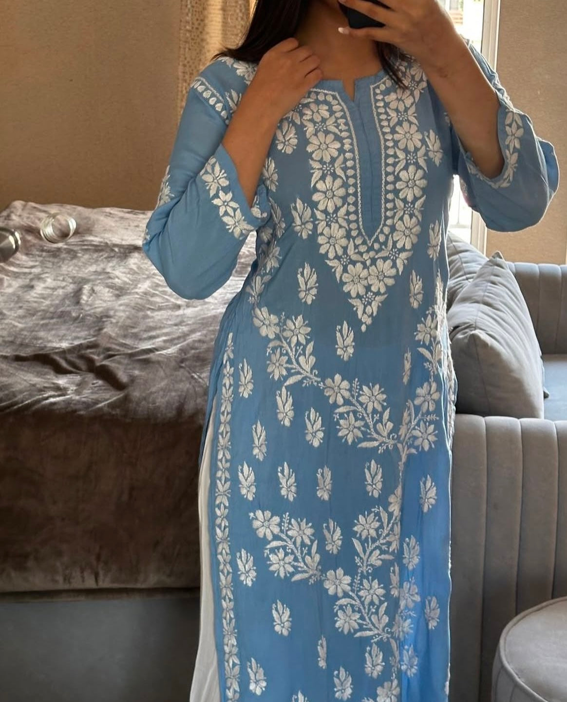Blue Chikankari Kurti