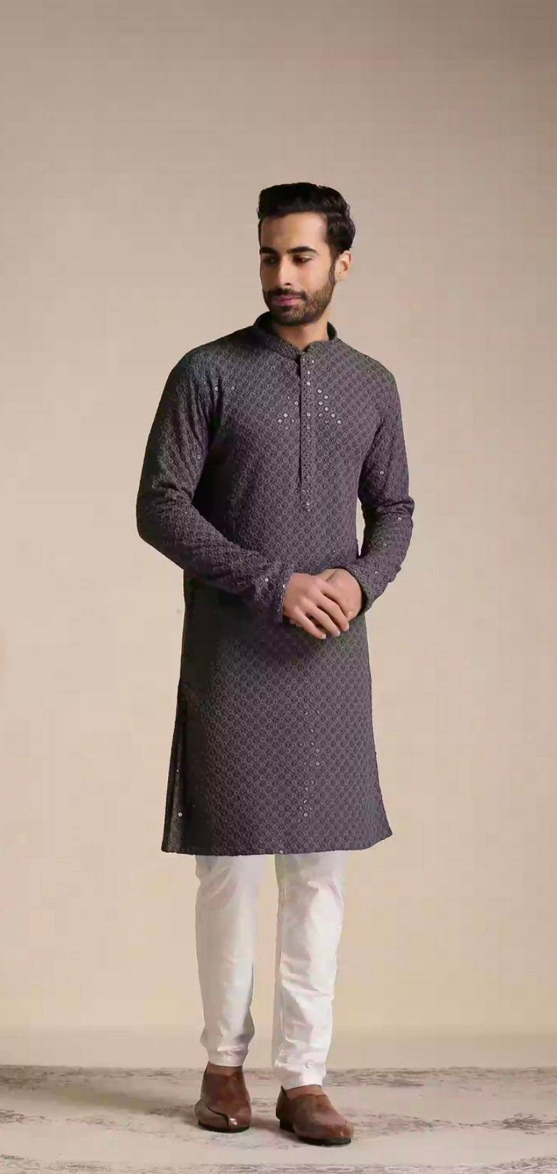 Grey Chikankari Kurta