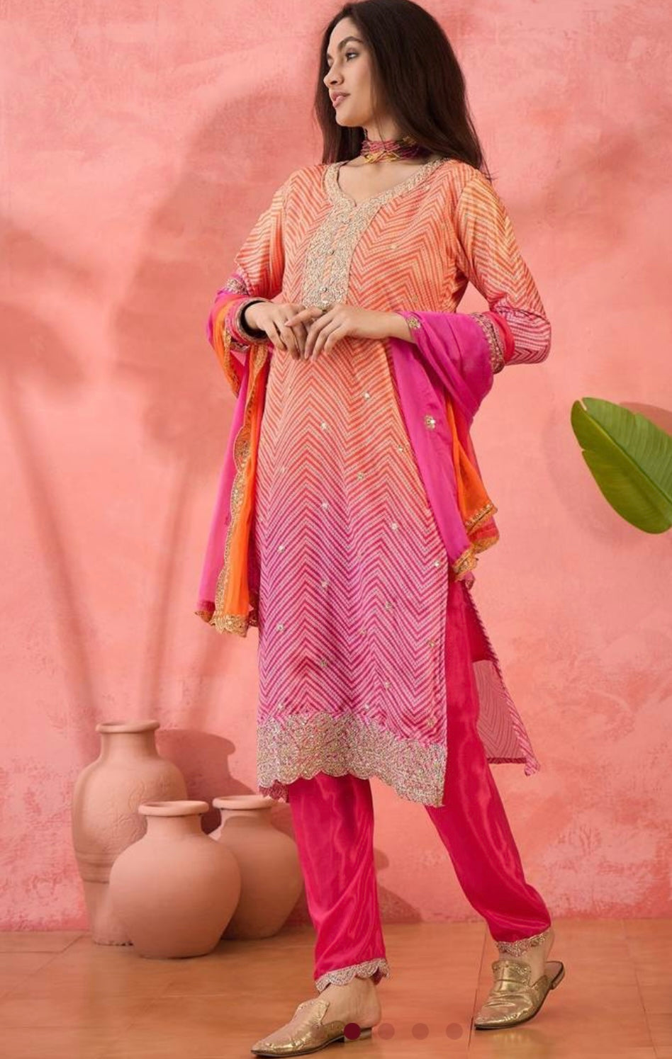 Pink Bandhni Kurti set