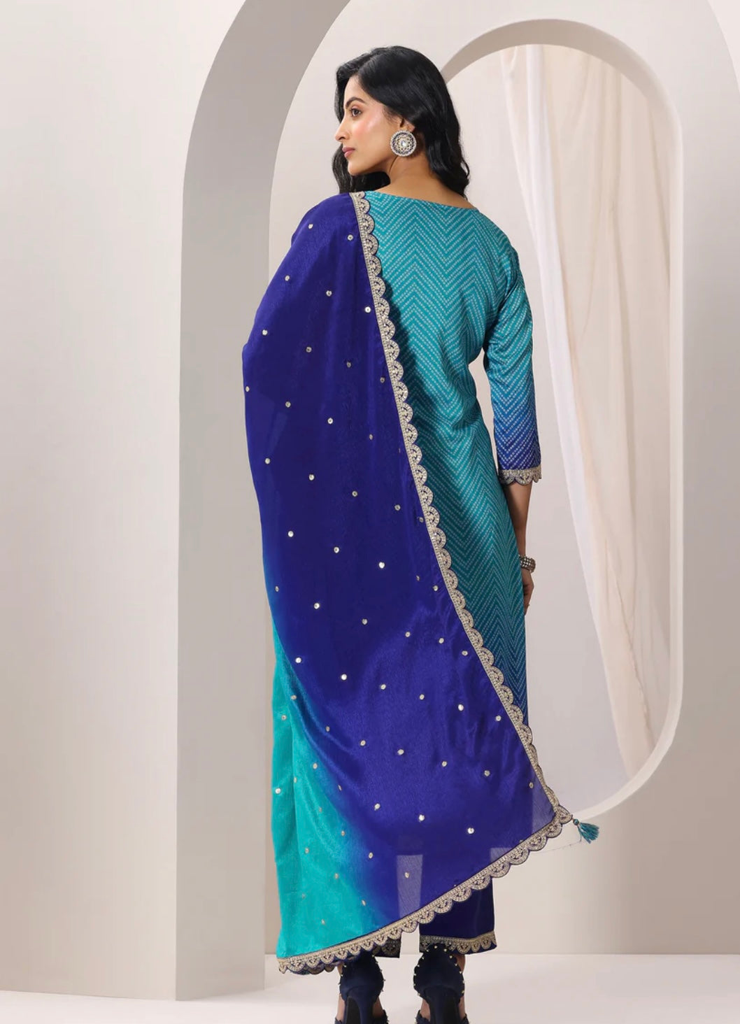 Blue Bandhni Kurti Set