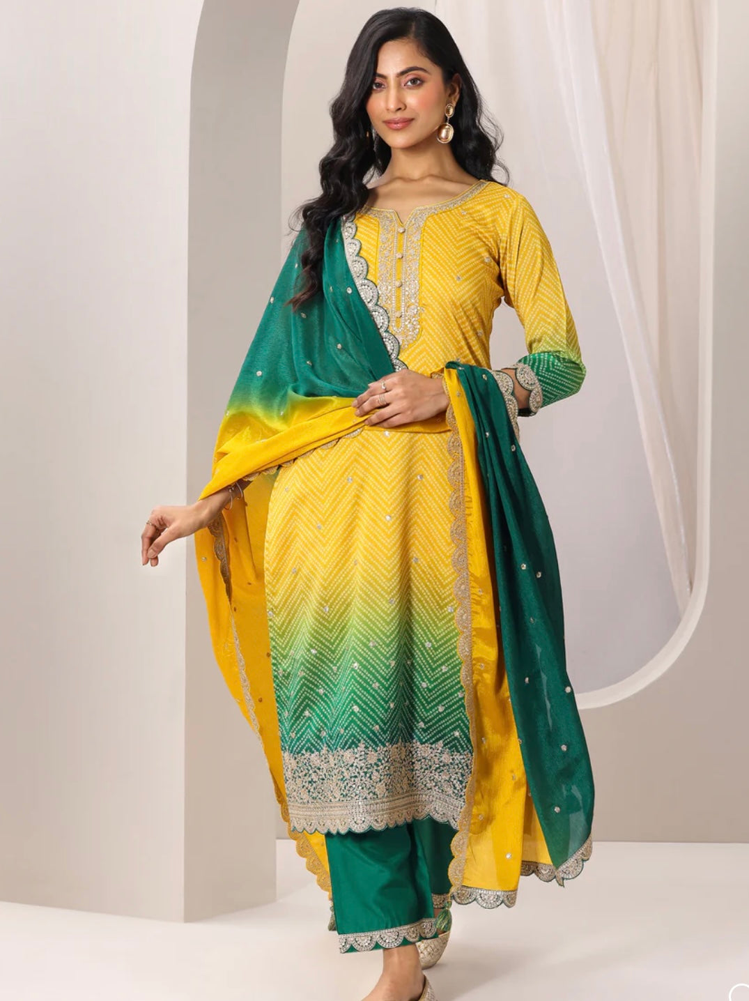 Yellow Bandhni Kurti Set