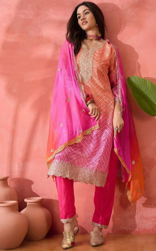 Pink Bandhni Kurti set