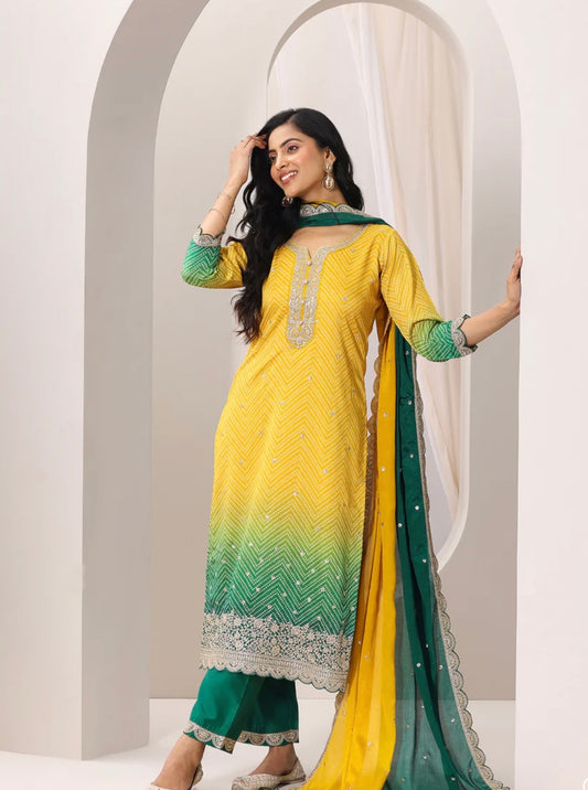 Yellow Bandhni Kurti Set